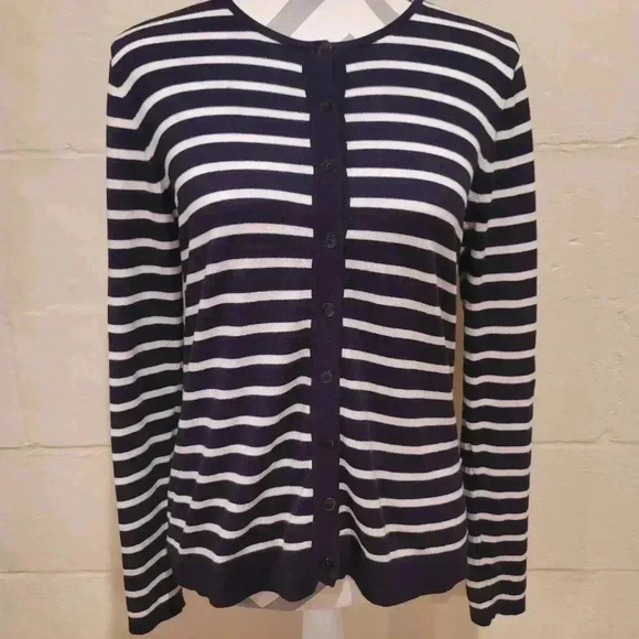 August Silk Heritage 9 Button Cardigan Navy/White Striped Size Large. - Picture 1 of 8